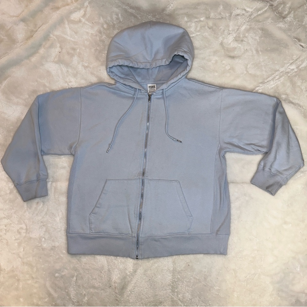 PINK Victoria's Secret Zip Up Light Baby Blue Hoodie Sweatshirt Size Small